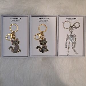 BaubleBar Halloween Enamel Rhinestones Black Cat and Skeleton Charm Bag Keychain